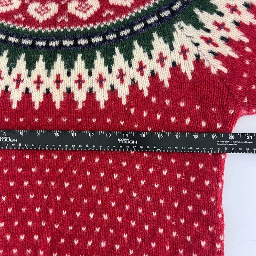 Woolrich Women’s Medium Vintage Red Fair Isle Heart Crewneck Sweater Wool Blend - Picture 10 of 10